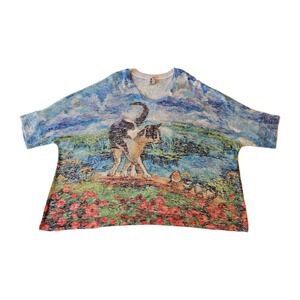 Inoah Artsy All Over Cat Nature Print Knit Dolman Tent Loose Airy Novelty Top OS